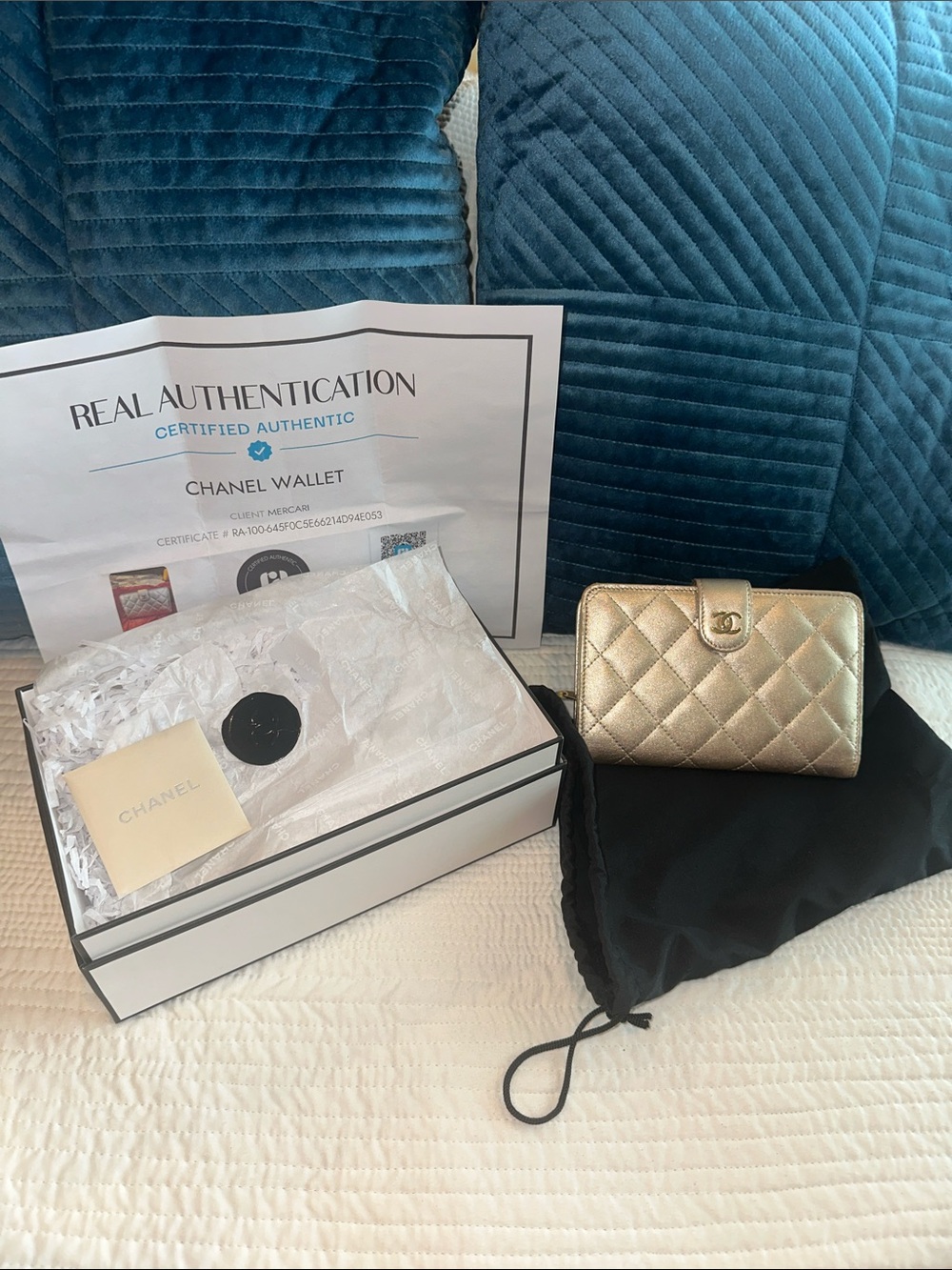 CHANEL Gold Quilted Leather Wallet